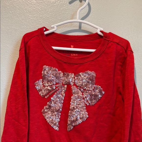 Crewcuts J. Crew Girls Small 6/7 Red Sequin Bow Kids Shirt - Picture 3 of 9